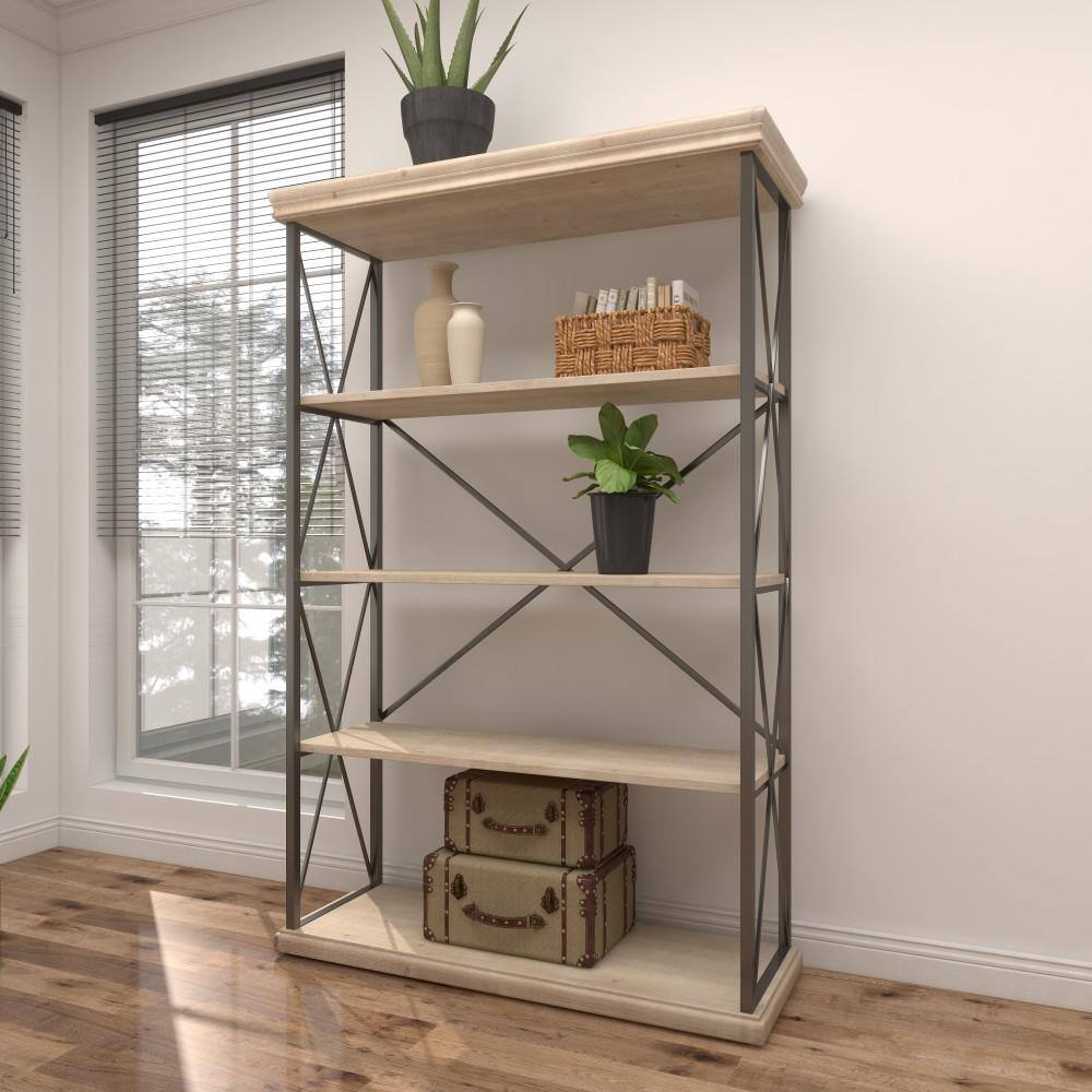 Industrial Brown Wood and Metal 5-Tier Shelving Unit