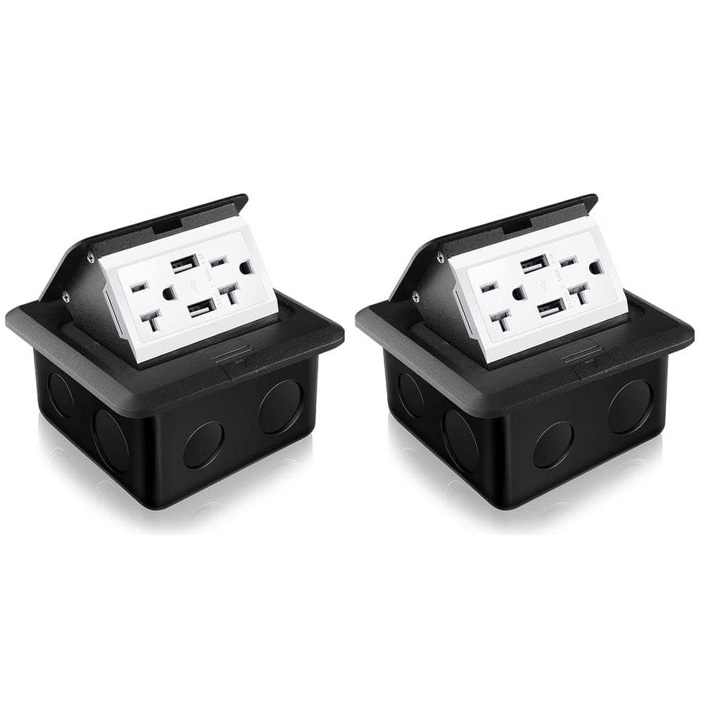 Black 20A Weatherproof, Tamper Resistant Pop up Floor, Counter Top Outlet Kit with 2-Outlets. 2 USB-A Ports - (2-Pack) price history on PriceWatchPro
