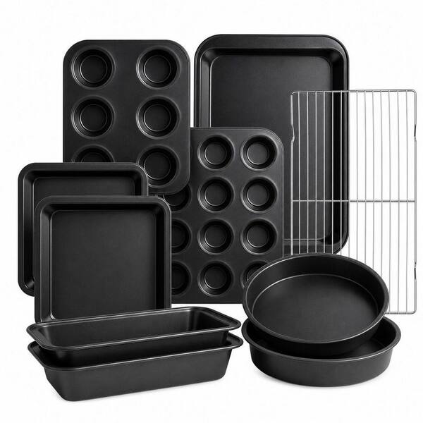 11-Piece Black Nonstick Baking Pans Set, Professional Grade Carbon Steel Bakeware with Premium Coating, Dishwasher Safe