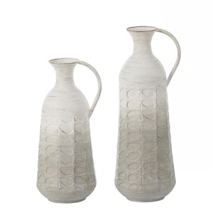 Rustic Gray and White Metal Urn Vases (Set of 2)