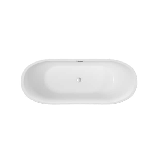 59.10 in. x 29.50 in. Flat Bottom Acrylic diamond pattern Freestanding Soaking Bathtub with Center Drain in Gloss White