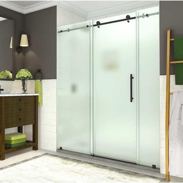 Aston Coraline 68 - 72 in. x 76 in. Completely Frameless Sliding Shower Door w/ Frosted Glass in Oil Rubbed Bronze