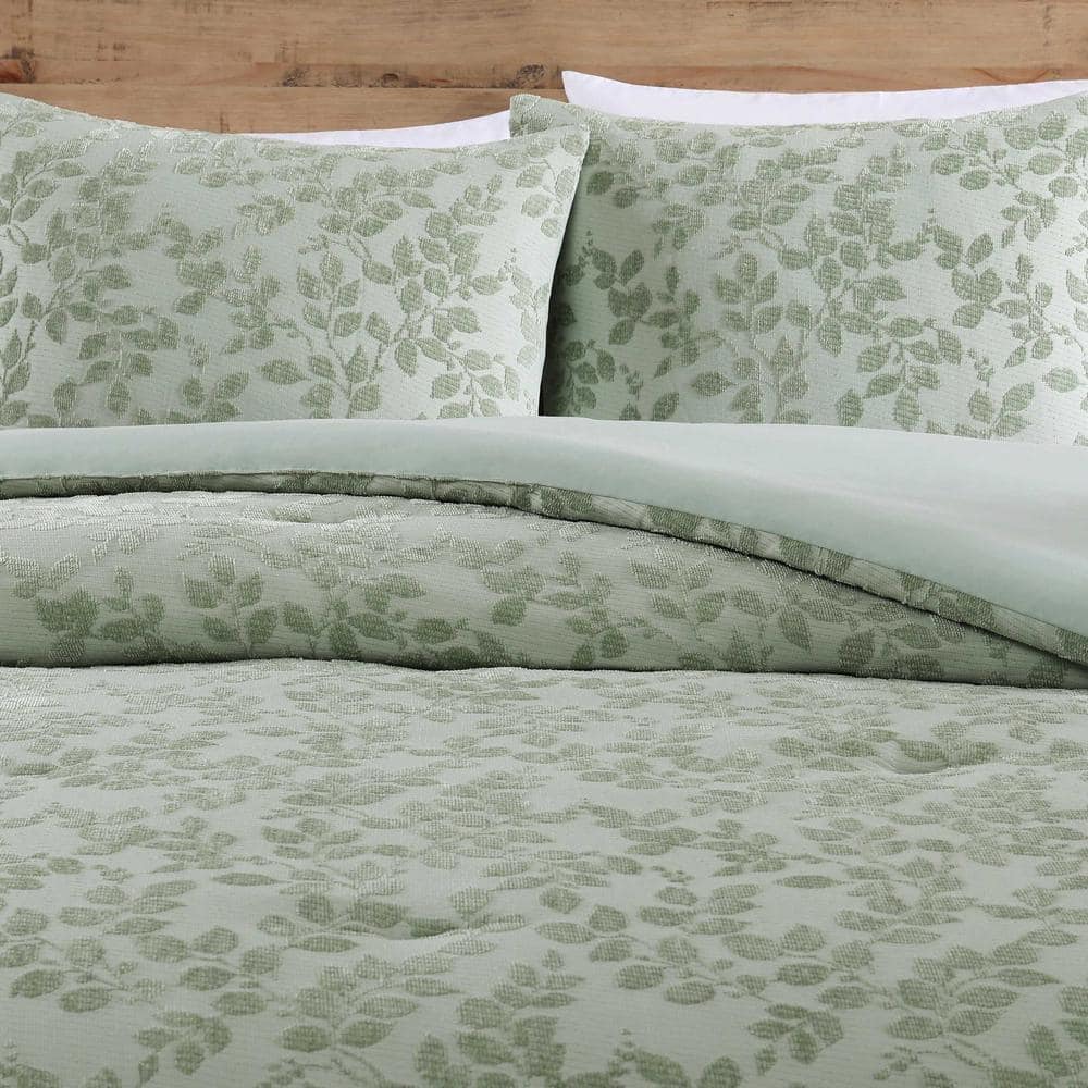 Sage Green Full Microfiber Reversible Jacquard Comforter Set