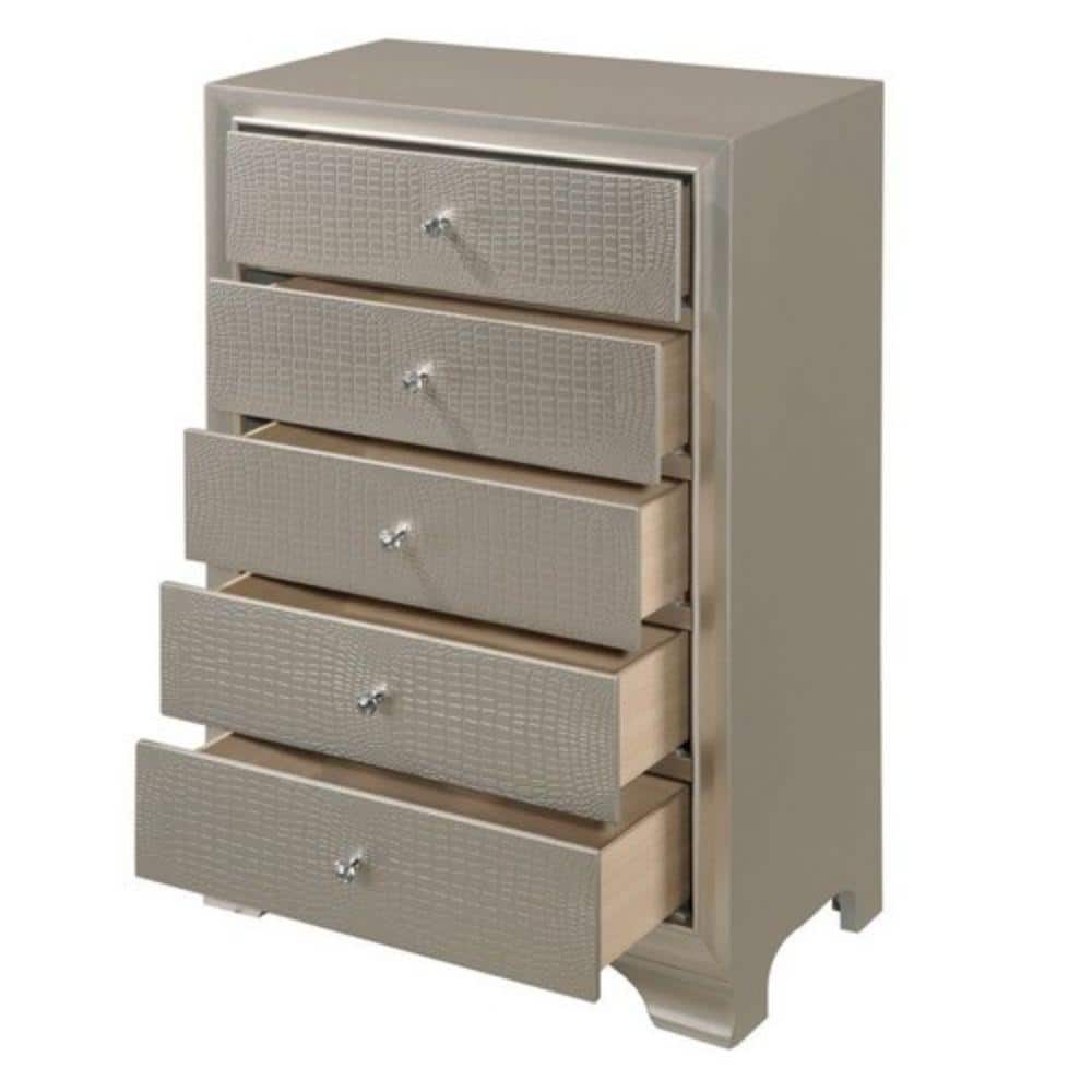 Black Vertical 5-Drawer Chest with Decorative Knobs