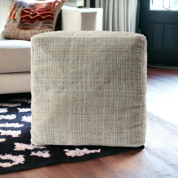 HomeRoots Amelia Beige Cotton Square Cube Ottoman
