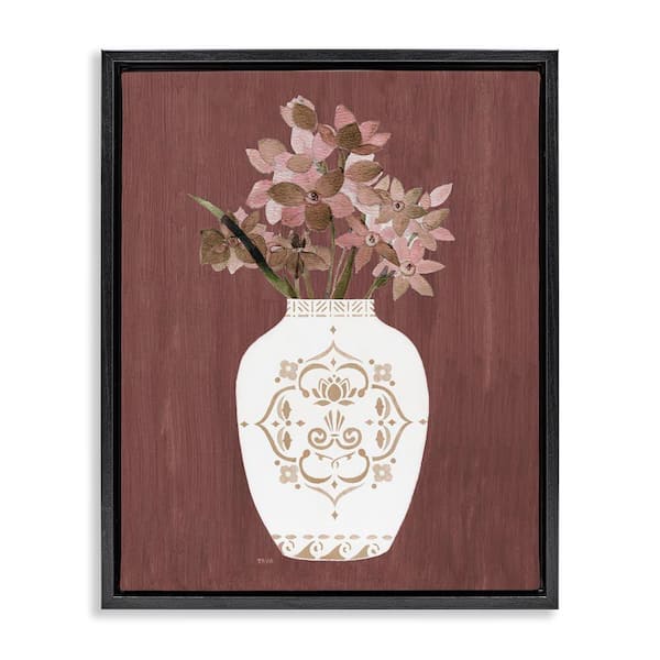 Stupell Industries Ornate Boho Vase by Janet Tava Black Floater Frame Nature Graphic Art Print 21 in. x 17 in.