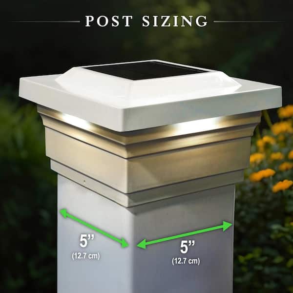 CLASSY CAPS Majestic 5 in. x 5 in. Outdoor White Vinyl LED Solar Post Cap (2-Pack)