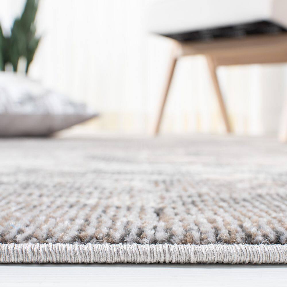 Beige and Grey Abstract 3' x 5' Synthetic Area Rug
