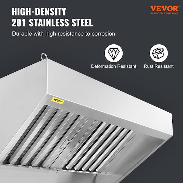 VEVOR Commercial Exhaust Hood, 5ft Food Truck Hood Exhaust, 201 Stainless Steel Concession Trailer Hood with 2 Detachable U-sha