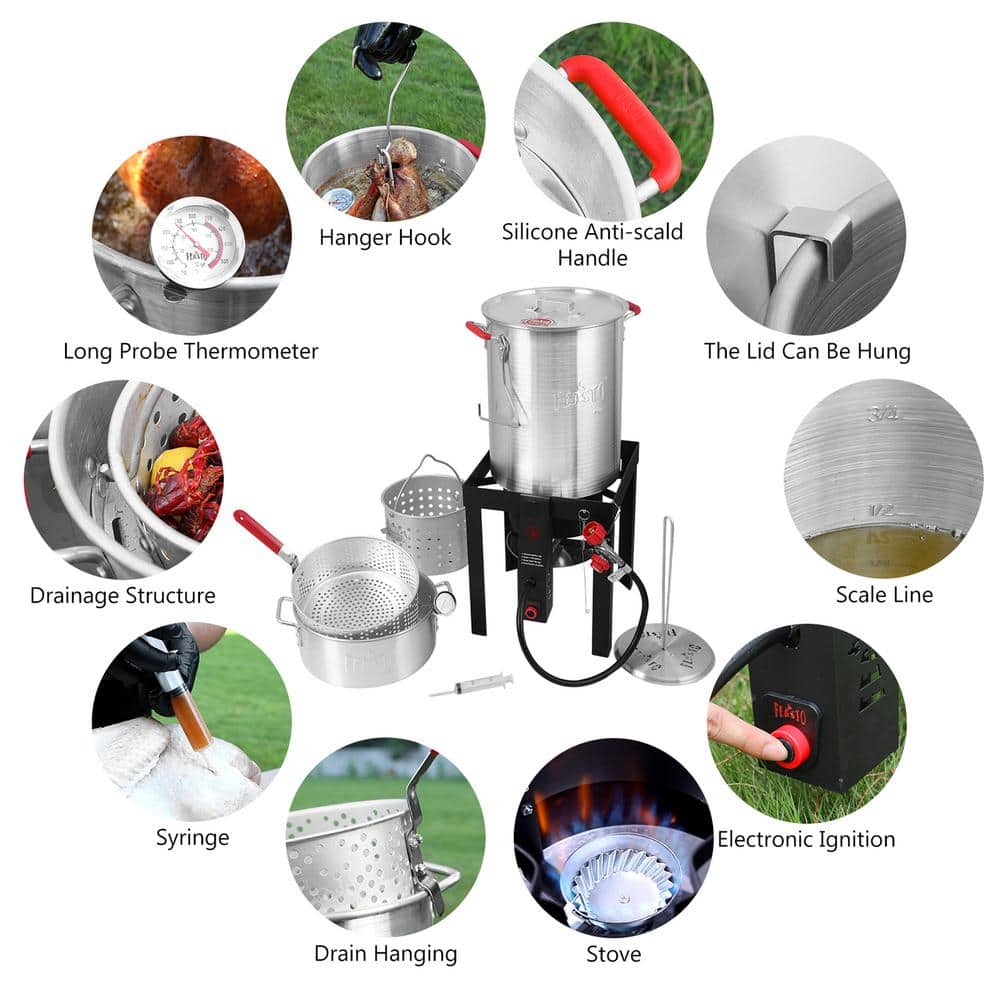 Feasto 30 Qt Aluminum Turkey Fryer with Gas Burner