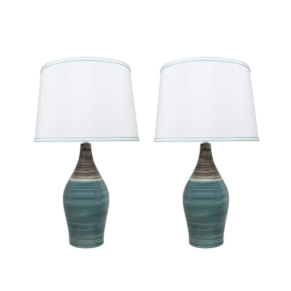 Aspen Creative Corporation 27-1/2 in. Brown and Blue Ceramic Table Lamp  with Hardback Empire Shaped Lamp Shade in White (2-Pack) 40185-12 - The  Home