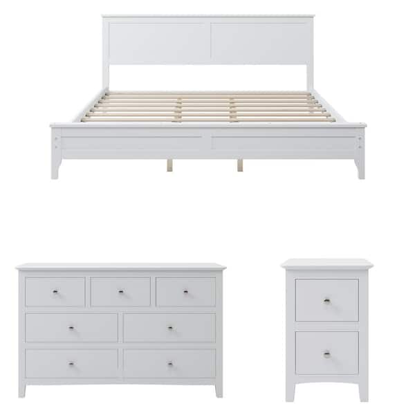 Utopia 4niture Jaime 5-Piece White Solid Wood King Bedroom Sets