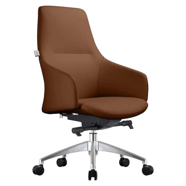 Leisuremod Celeste Mid-Back Leather Office Chair with Adjustable Height, Swivel, and Tilt, Dark Brown