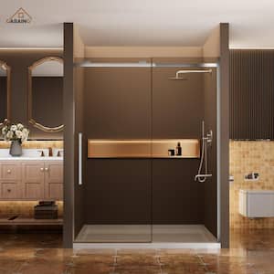 60 in. W x 76 in. H Sliding Frameless Shower Door in Chrome Finish with 3/8 in.(10 mm) Tempered Clear Glass