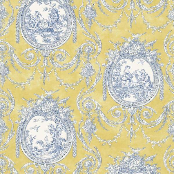 The Wallpaper Company 56 sq. ft. Yellow Vignette Toile Wallpaper