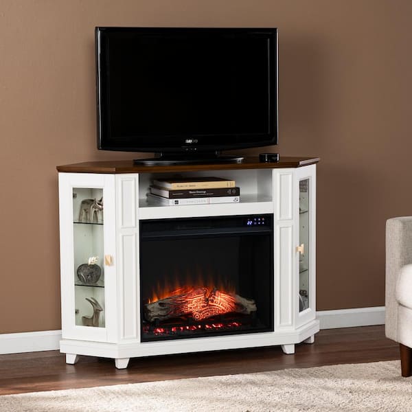 Rae 46.5 in. Touch Panel Electric Fireplace in White and Brown