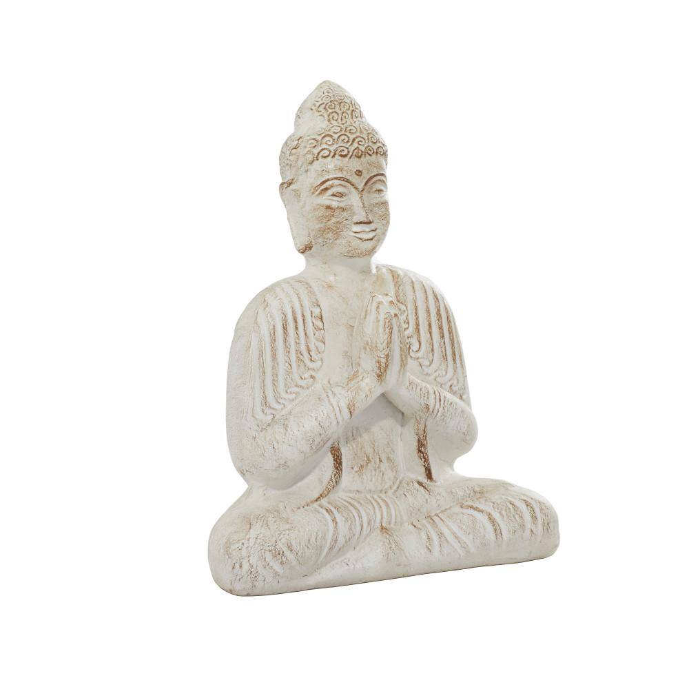 UPC 758647467709 product image for Cream Paper Mache Meditating Buddha Sculpture with Engraved Carvings and Relief  | upcitemdb.com