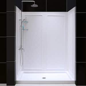 Qwall 36 in. x 60 in. x 76-3/4 in. Standard Fit Shower Kit in White with Shower Base and Back Wall