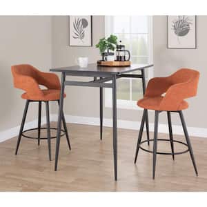 Margarite 25.25 in. Orange Fabric and Black Metal High Back Fixed-Height Counter Stool Tapered Metal Legs (Set of 2)