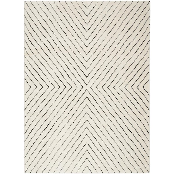 Nourison Cozy Modern Ivory Black 5 ft. x 7 ft. Abstract Contemporary Area Rug