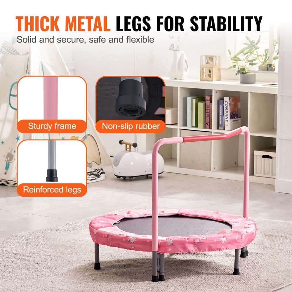 Pink Foldable Kids' Trampoline with Foam Handle