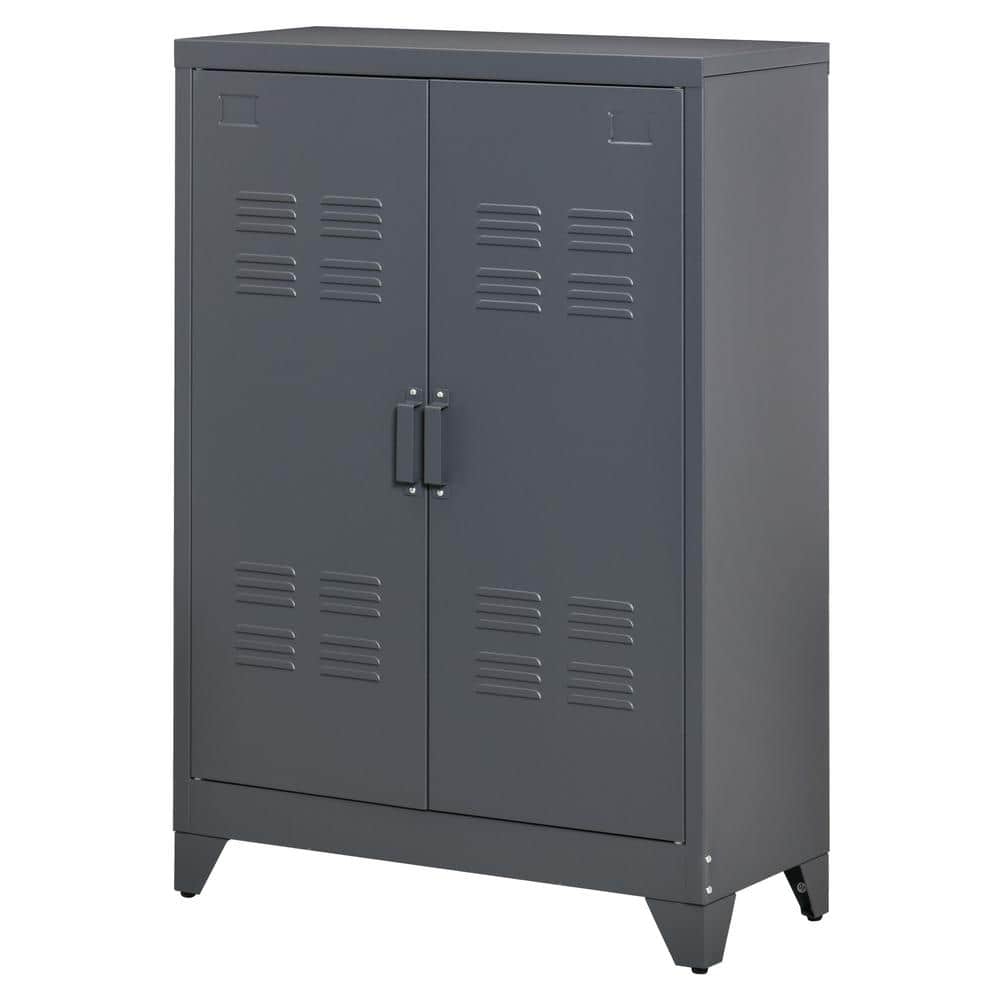 Industrial Grey Steel Office Storage Cabinet with Adjustable Shelving