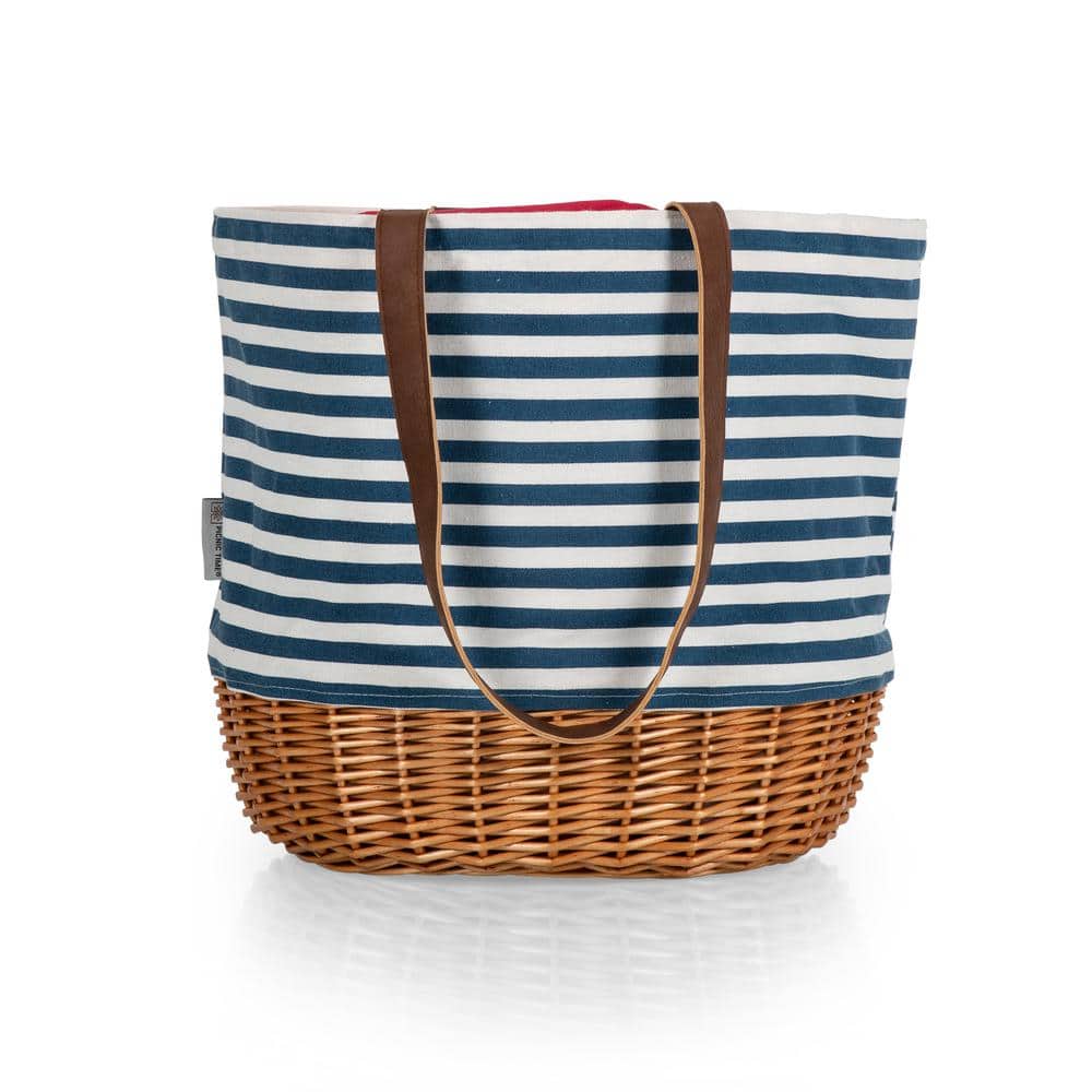 Picnic Time Coronado Navy Blue and White Stripe Canvas and Willow