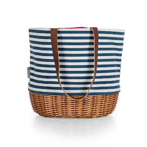 Coronado Navy Blue and White Stripe Canvas and Willow Basket Tote