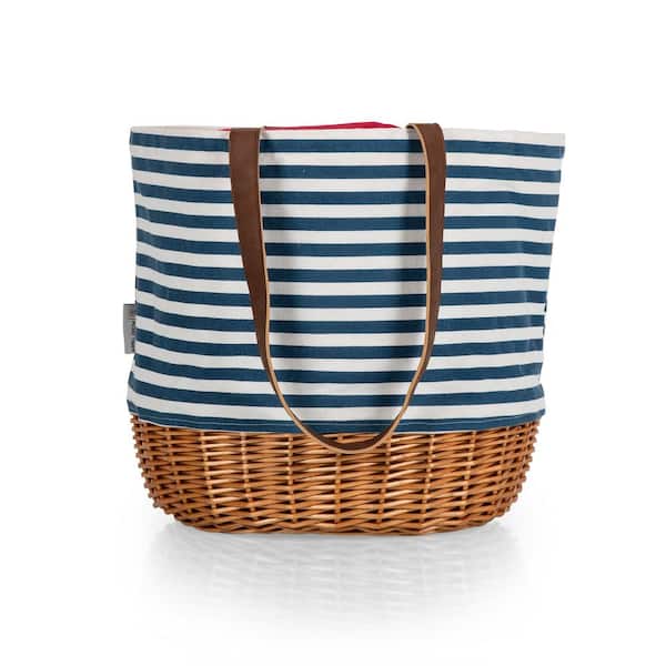Spreek luid Geruststellen Keer terug Picnic Time Coronado Navy Blue and White Stripe Canvas and Willow Basket  Tote 203-00-211-0000 - The Home Depot