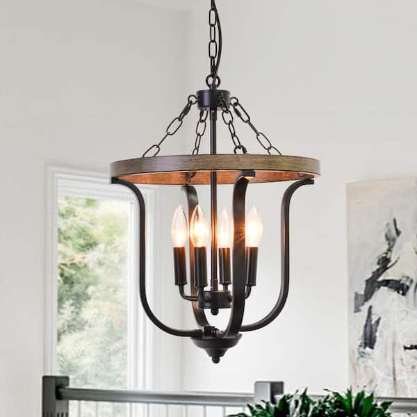 4-Light Natural Traditional Candle Style Chandelier Lighting for Kitchen Island