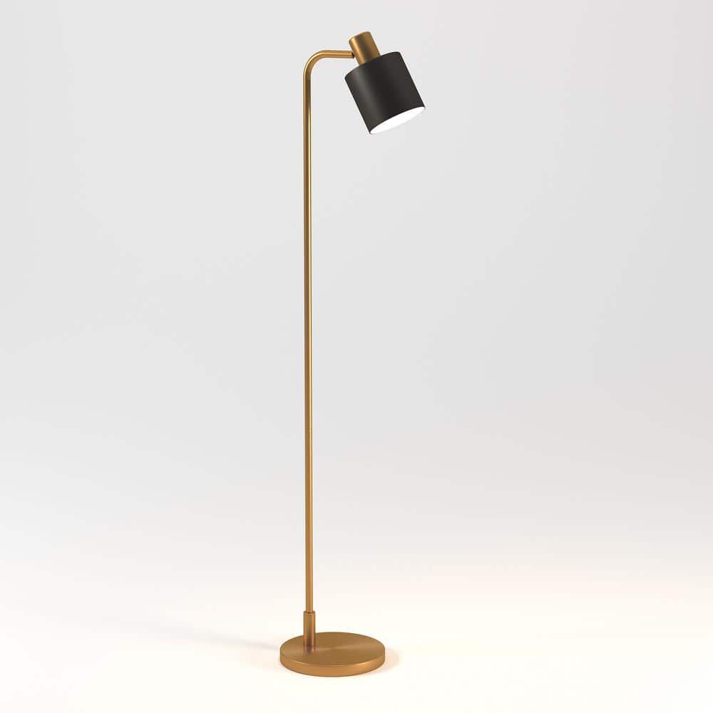 Sleek Mid-Century 65'' Black and Brass Metal Floor Lamp