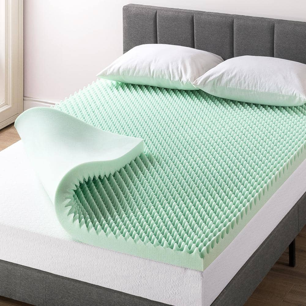 MELLOW 3 in. Full Egg Crate Memory Foam Mattress Topper with Aloe Vera ...