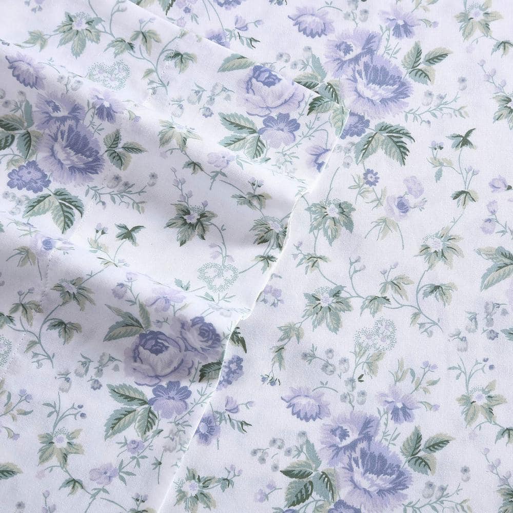Lilian Lilac Floral Cotton King Sheet Set