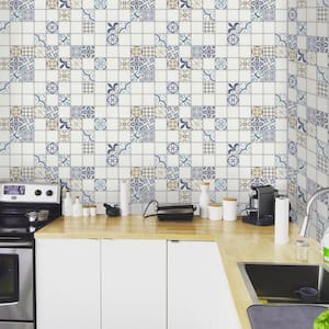 3D Falkirk Retro III 38 in. x 19 in. Blue Beige Faux Tile PVC Decorative Wall Paneling