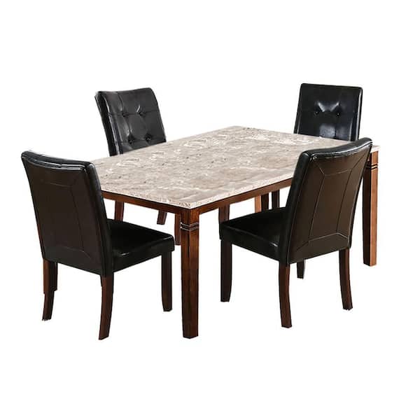 Unbranded Axel 7-Piece Rectangle Brown Cherry Marble Top Dining Room Set (Seats 6)