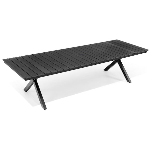 118 in. Rectangular Metal Aluminum Outdoor Dining Table in Black with Umbrella Hole