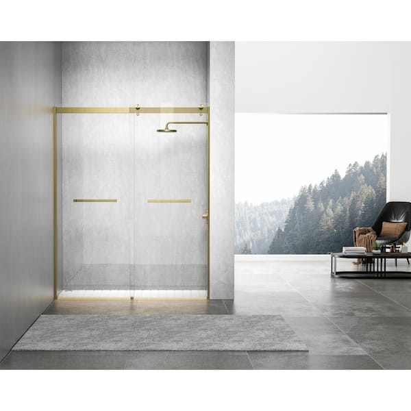Unbranded Frameless Sliding Shower Door in Brushed Gold with Clear Glass