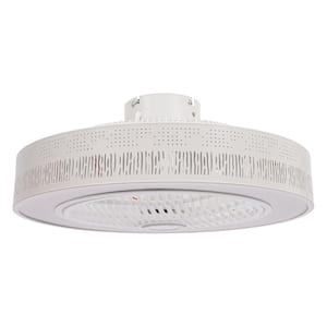 22 in. Modern Integrated LED Indoor White Round Semi Flush Mount Invisible Ceiling Fan with Remote
