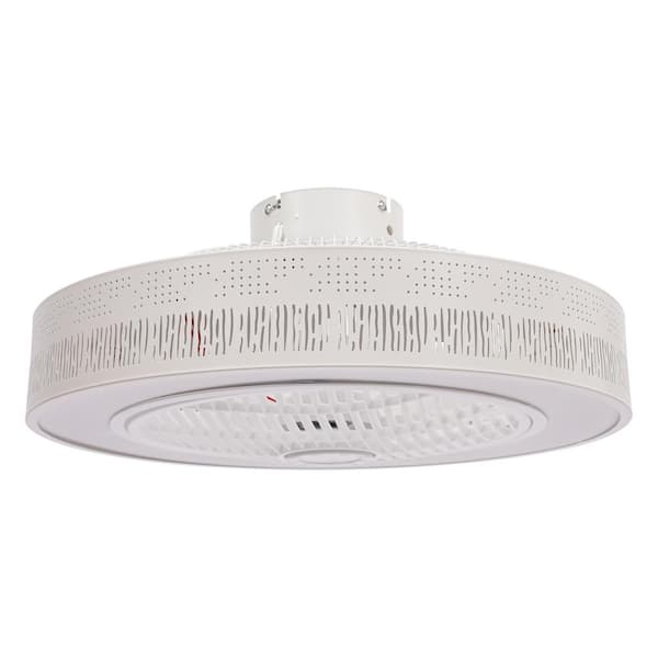 OUKANING 22 in. Modern Integrated LED Indoor White Round Semi Flush Mount Invisible Ceiling Fan with Remote