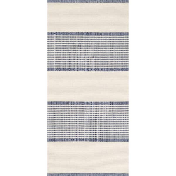 3 ft. x 8 ft. Navy La Mirada Handwoven Cotton Indoor Runner Rug