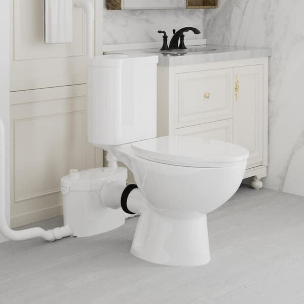 Macerating Toilet 2-Piece 1.0/1.6 GPF Dual Flush Round Toilet in White, with 0.8 HP Macerating Pump