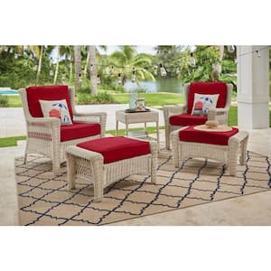 Park Meadows Off-White Wicker Outdoor Patio Lounge Chair with CushionGuard Chili Red Cushions