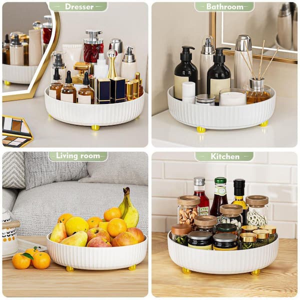 Rotating 1-Shelf White Lazy Susan Makeup Organizer Tray for Perfume Skincare Cosmetics Bathroom Storage 29EPH020157