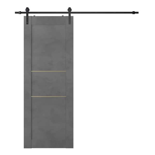 Belldinni Vona Gold 30 in. x 80 in. Dark Urban Wood Composite Sliding Barn Door with Hardware Kit