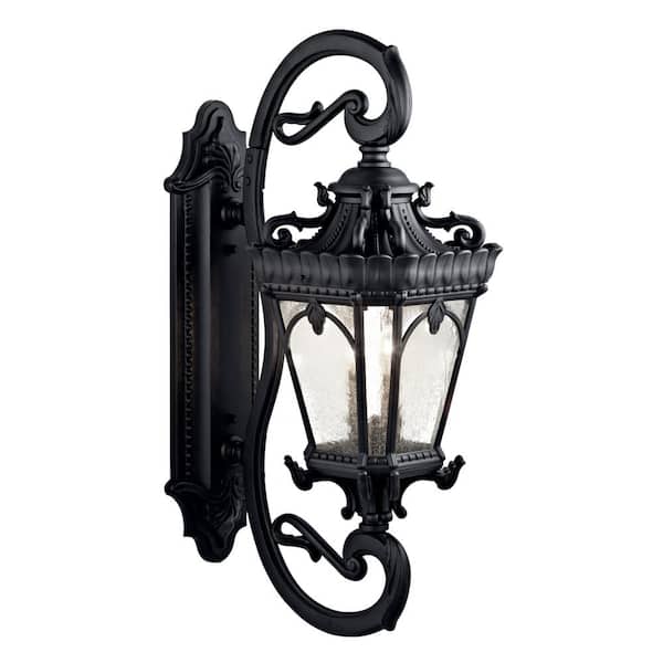 Tournai 4-Light Textured Black Outdoor Hardwired Wall Lantern Sconce with No Bulbs Included (1-Pack)