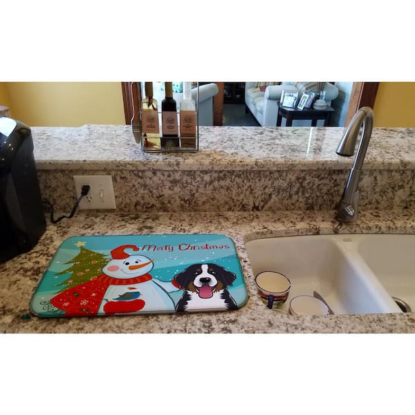 Caroline's Treasures 14 in. x 21 in. Multicolor Snowman with Bernese Mountain Dog Dish Drying Mat