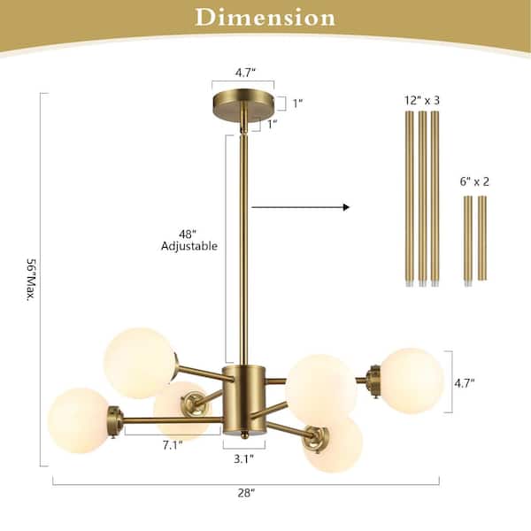 WINGBO 6-Light Gold Modern Chandelier Sputnik Pedant Light Fixture