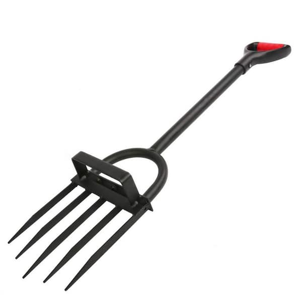 OGETFUUR 23.6 in. Garden Fork, 5-Tine Heavy Duty Broadfork with Long Handled for Gardening, Black