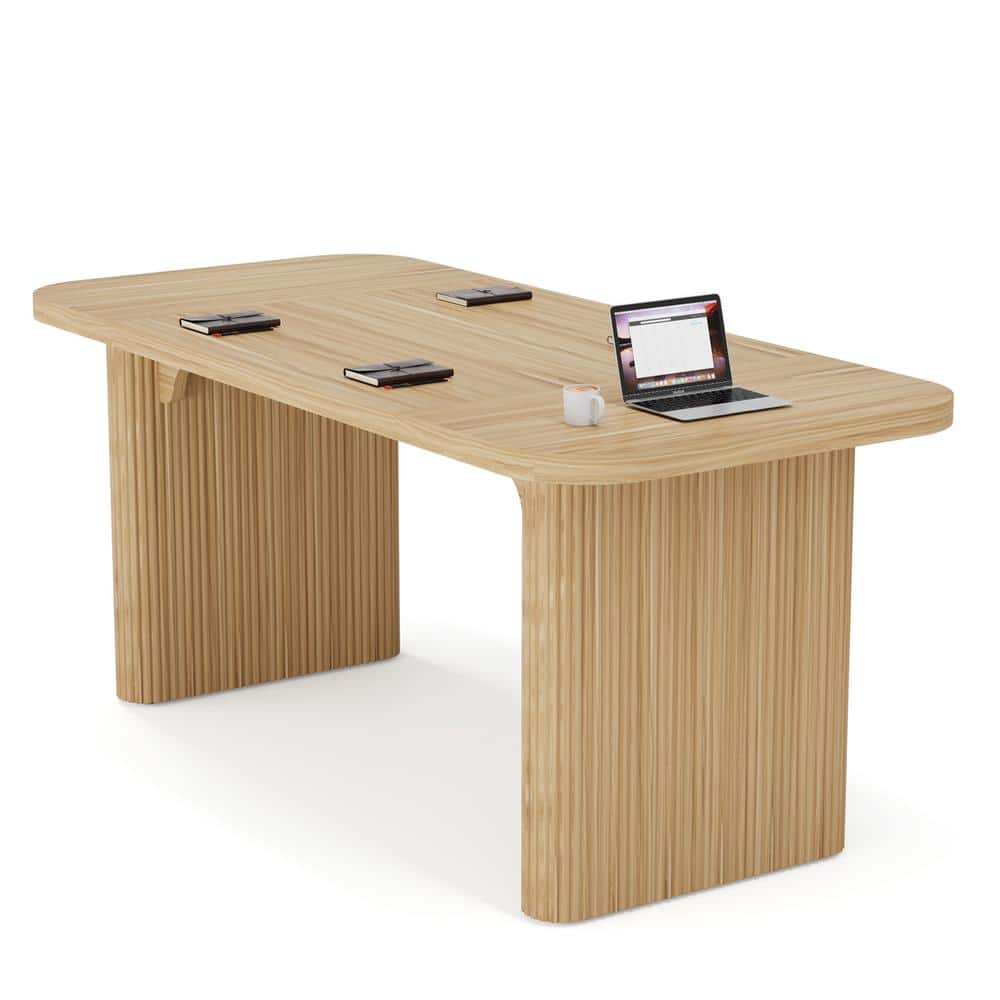 Moronia 62 in. Rectangle Natural Wood Conference Table, Seminar Table with Double Pedestal for Office Meeting Room