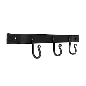 14 in L Black Wrought Iron Versatile Wall Bracket w/ 3-Hooks, Hooks for Hanging, Wall Hook Indoor, Decorative Hooks